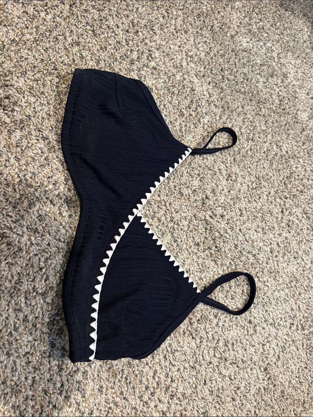 Navy Women's Triangle Swim Top with White Trim